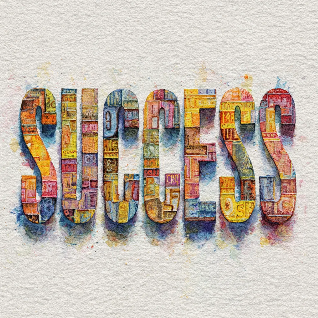 Watercolor-style success illustration in gold and blue